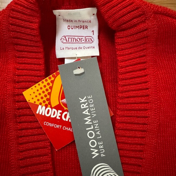 vintage deadstock ARMOR-LUX red wool cardigan made in France SMALL - Picture 6 of 9